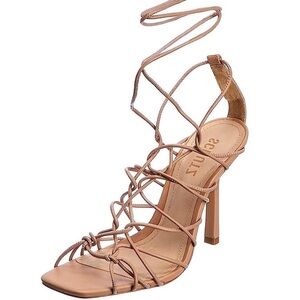 Schutz Tan Strappy Heeled Sandals